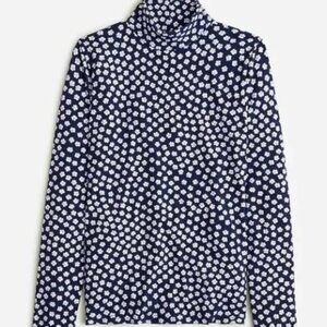 NWT J. Crew‎ Matte Jersey Turtleneck in Floral Print (navy), Size Medium